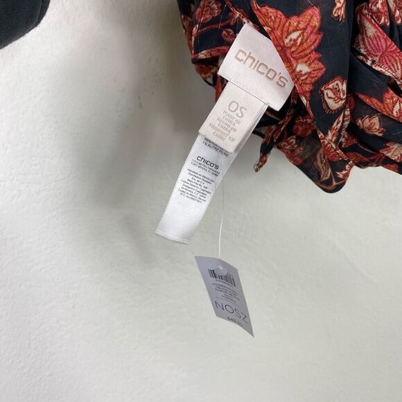 NEW Chico’s Black & Orange Sheer Jacobean Floral Oblong Scarf One Size - Picture 2 of 9